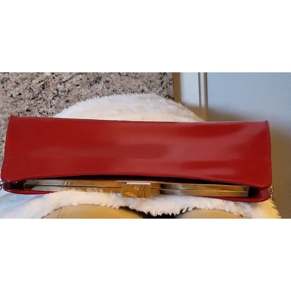 FURLA Red Clutch Luxury Bag with Metal Strap
